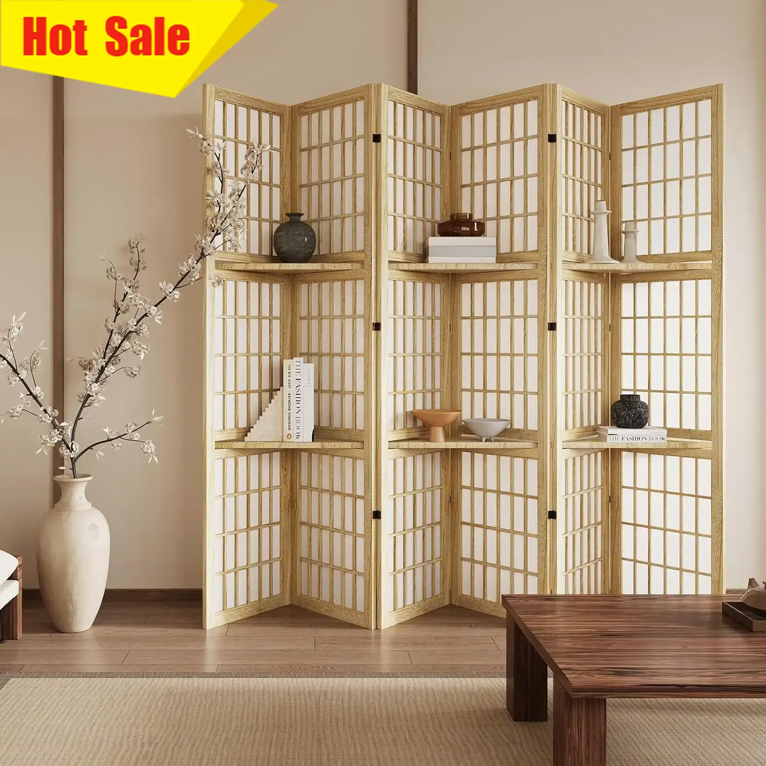 Shoji Screen Divider - 5,6FT Zesdelige opvouwbare draagbare kamerverdeler in