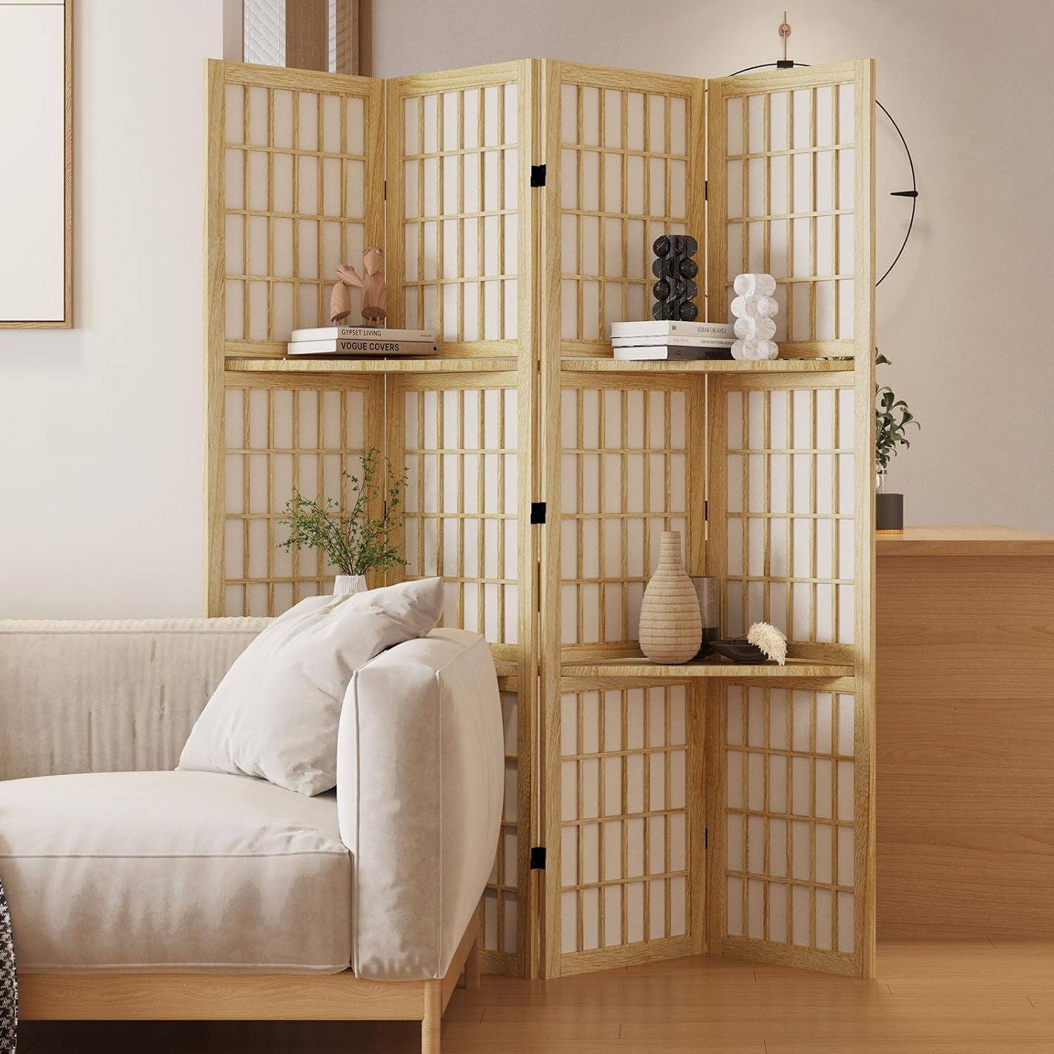 Shoji Screen Divider - 66,9 inch hoge houten shoji-scheidingswand met