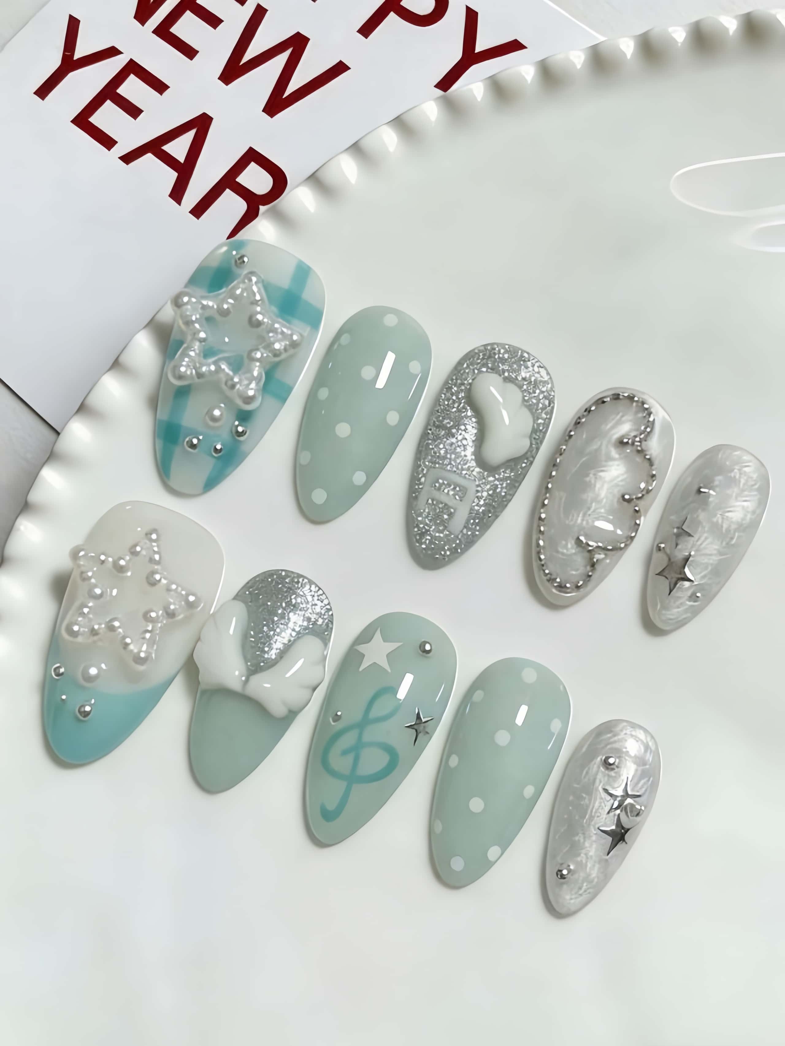 Japanese Lifestyle In Japanese - 10 stuks handgemaakte amandelvormige nageltips met