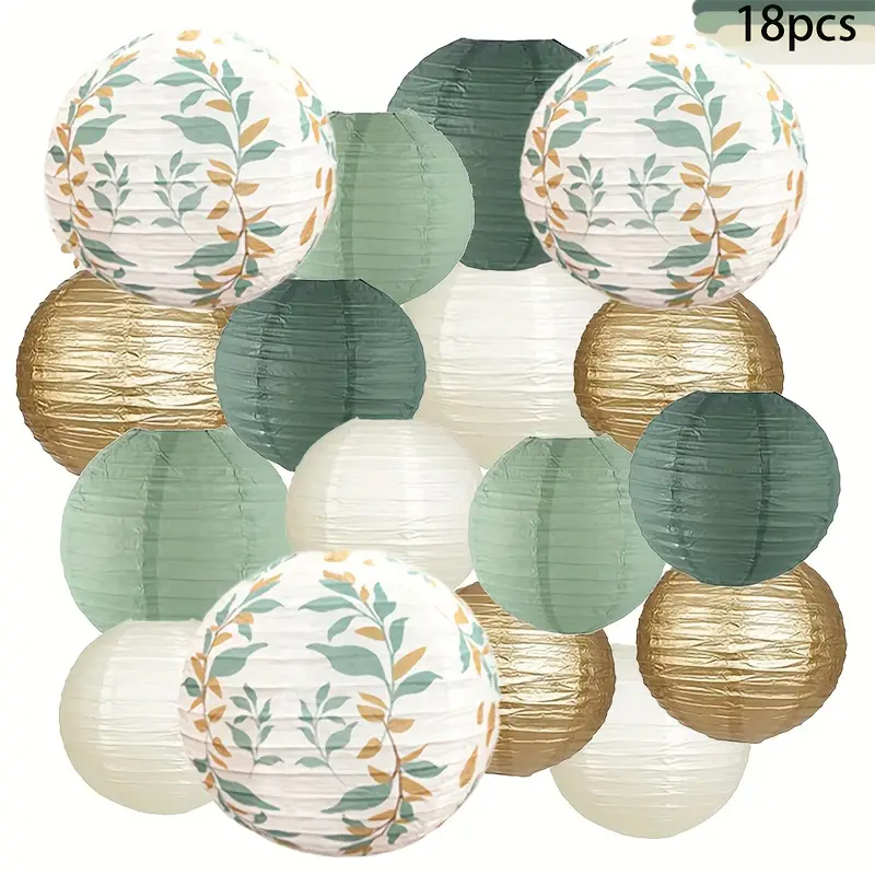 Japanese Lantern Paper - 18-delige groene serie salie gouden tak
