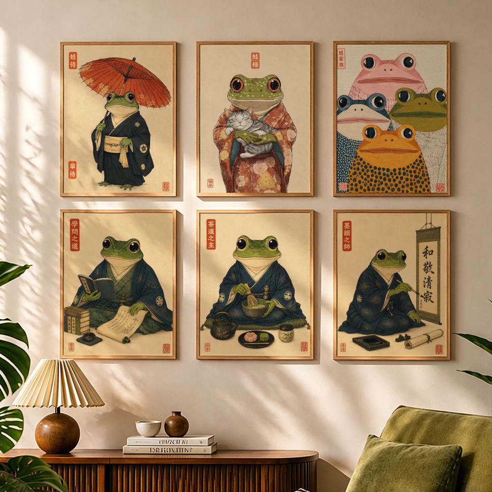 Japanese Lifestyle In Japanese - Culturele Japanse Kikker Levensstijl Schilderij Kalligrafie